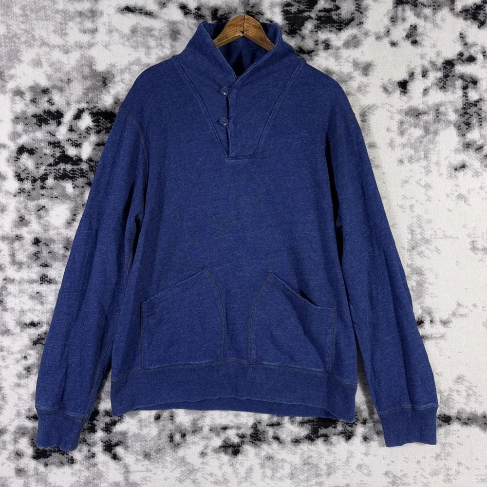 GAP 1969‎ Indigo Pullover Mens Large Navy Blue Indigo Shawl Neck Pockets